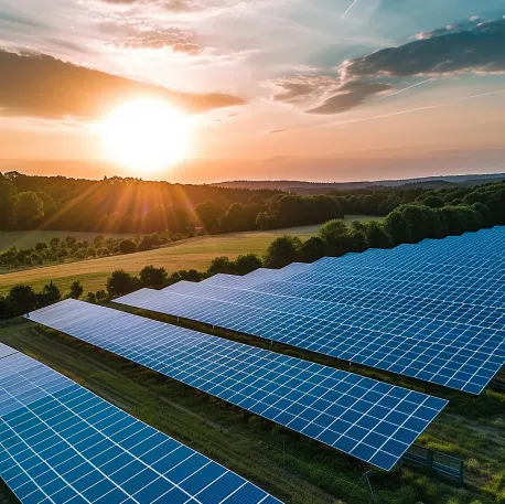 Solar farm at sunset