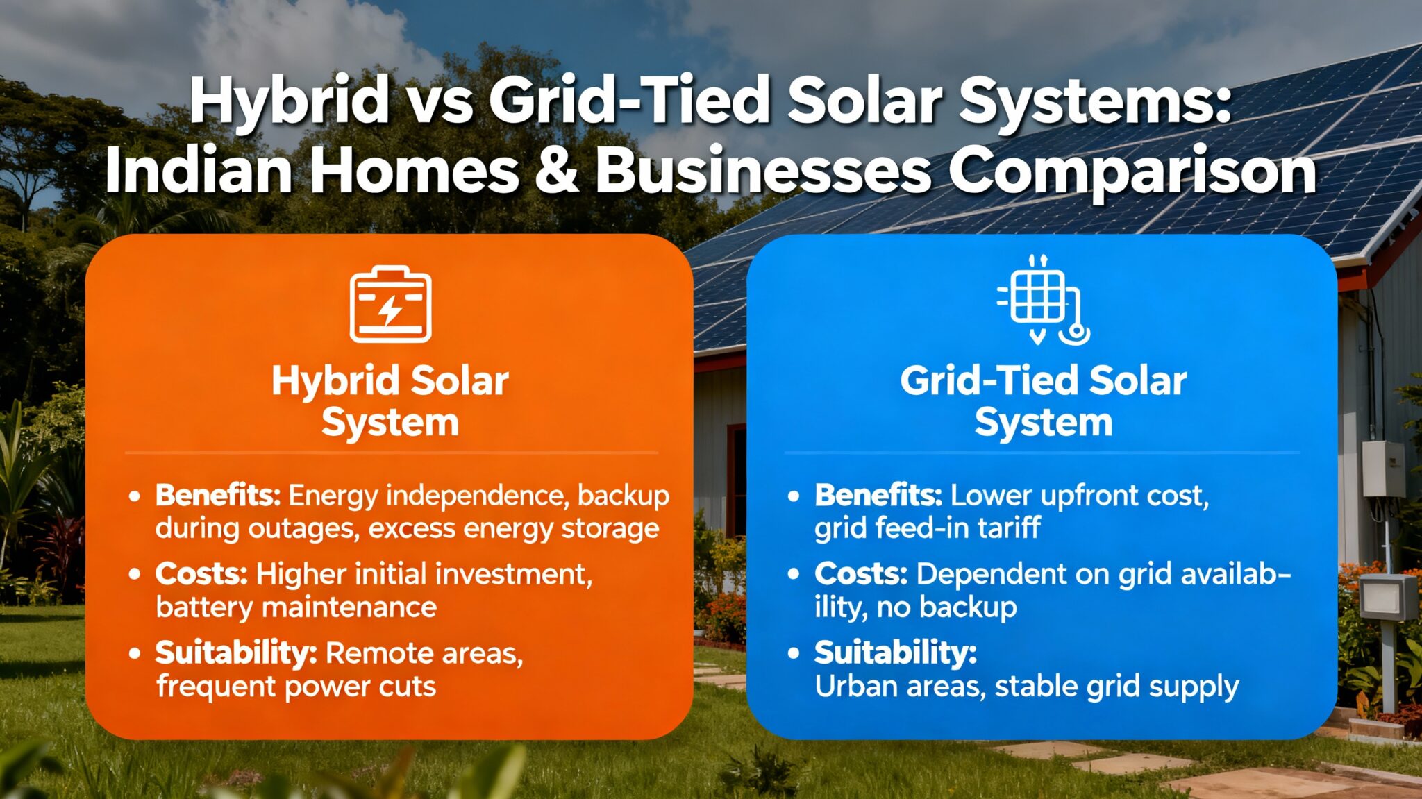 View of Hybrid vs Grid-Tied Solar Systems in India 2025: Which Is Better?